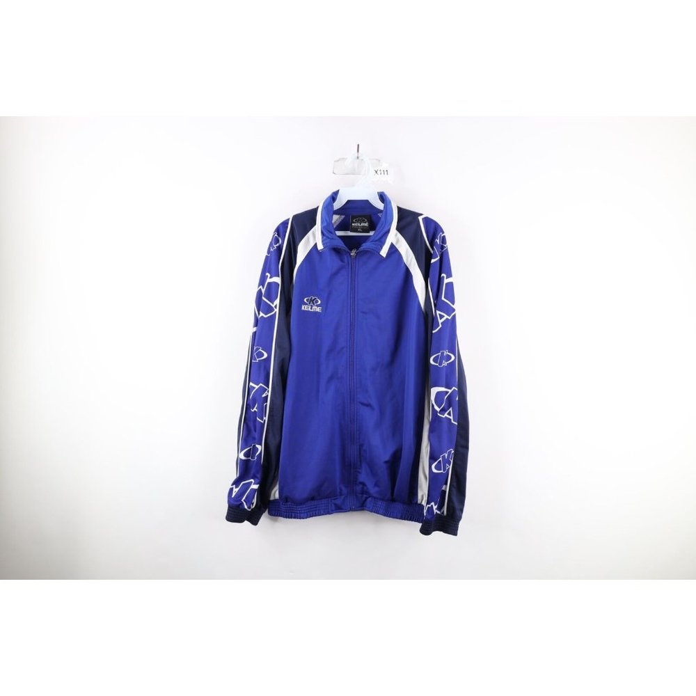 Vintage 90s Kelme Futbol Mens XL Spell Out Taped Logo Soccer Warm Up Jacket Blue